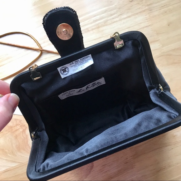 La Regale Black Satin Beaded Mini Evening Bag - Picture 11 of 13